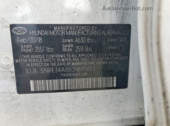 5NPE34AB8JH695093 2018 HYUNDAI SONATA Белый Вид наклейки с VIN-кодом