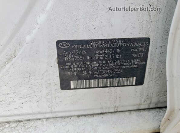 5NPE34AF0GH287554 2016 HYUNDAI SONATA Белый Вид подкапотного пространства