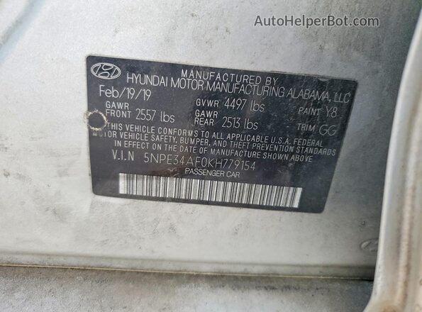 5NPE34AF0KH779154 2019 HYUNDAI SONATA Silver ძრავის განყოფილების ხედი