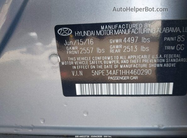 5NPE34AF1HH460290 2017 HYUNDAI SONATA Серебряный Вид подкапотного пространства