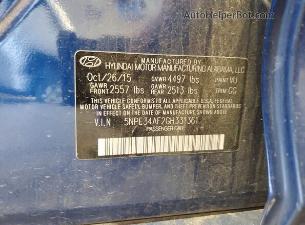 5NPE34AF2GH331361 2016 HYUNDAI SONATA Синий Вид наклейки с VIN-кодом