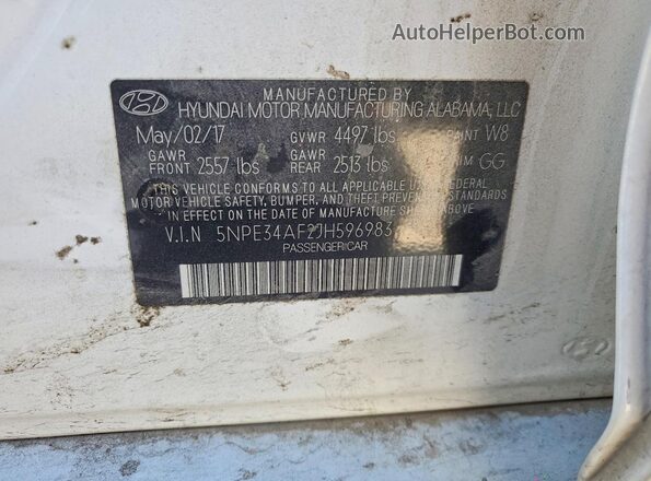 5NPE34AF2JH596983 2018 HYUNDAI SONATA Белый Вид наклейки с VIN-кодом