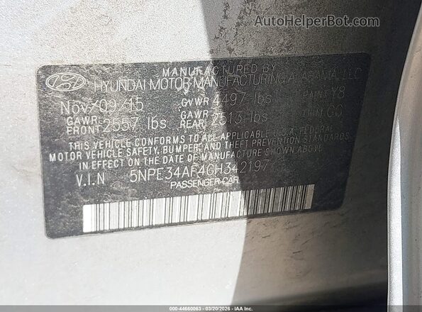 5NPE34AF4GH342197 2016 HYUNDAI SONATA Серебряный Вид подкапотного пространства