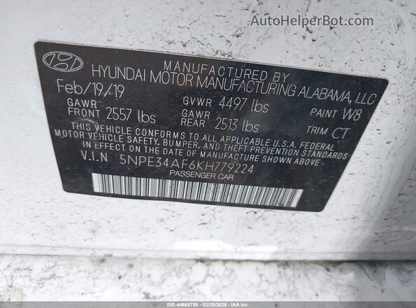 5NPE34AF6KH779224 2019 HYUNDAI SONATA White Vista del compartimento del motor
