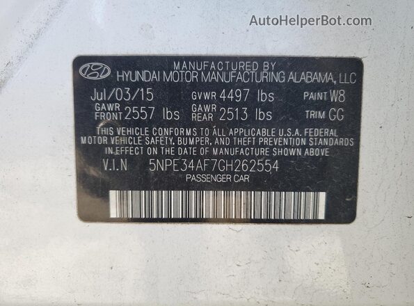 5NPE34AF7GH262554 2016 HYUNDAI SONATA Белый Вид подкапотного пространства