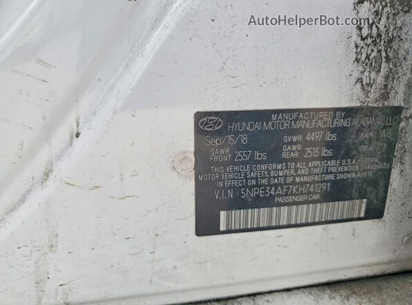 5NPE34AF7KH741291 2019 HYUNDAI SONATA White Engine compartment view