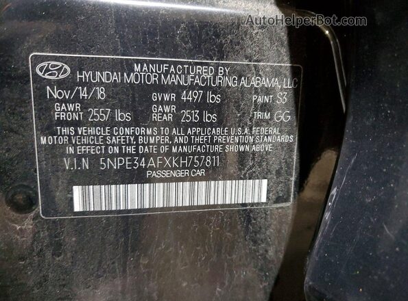 5NPE34AFXKH75781 2019 HYUNDAI SONATA Черный Вид наклейки с VIN-кодом
