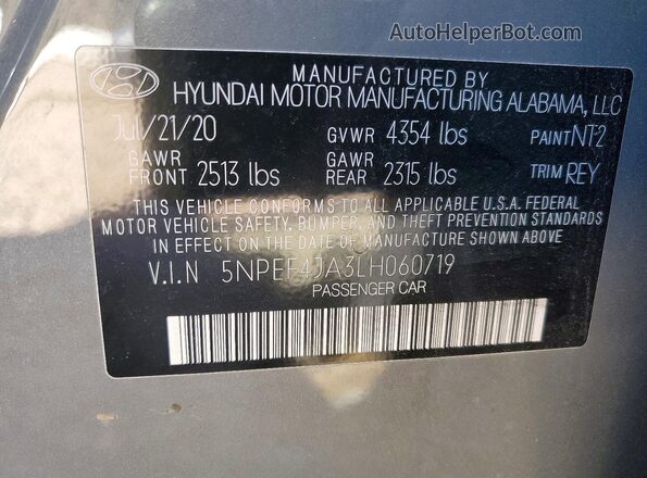 5NPEF4JA3LH060719 2020 HYUNDAI SONATA Серый Вид подкапотного пространства