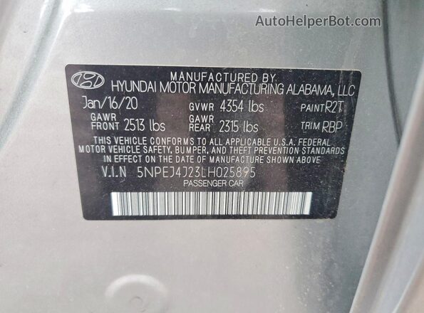 5NPEJ4J23LH025895 2020 HYUNDAI SONATA Серебряный Вид наклейки с VIN-кодом