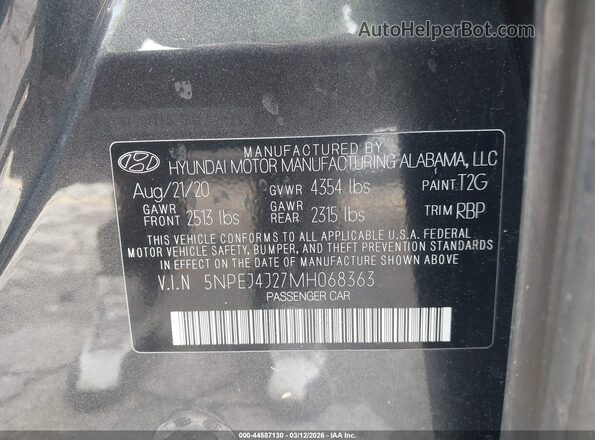 5NPEJ4J27MH068363 2021 HYUNDAI SONATA Серый Вид подкапотного пространства