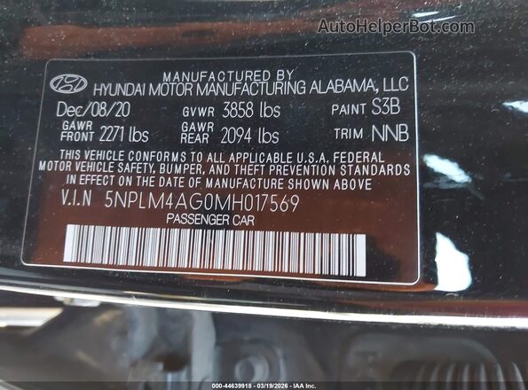 5NPLM4AG0MH017569 2021 HYUNDAI ELANTRA Черный Вид подкапотного пространства