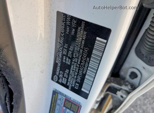 5NPLM4AG1MH048345 2021 HYUNDAI ELANTRA White Widok komory silnika