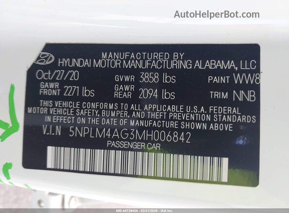 5NPLM4AG3MH006842 2021 HYUNDAI ELANTRA Белый Вид подкапотного пространства
