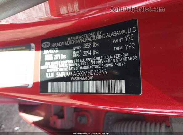 5NPLM4AGXMH023945 2021 HYUNDAI ELANTRA Красный Вид подкапотного пространства