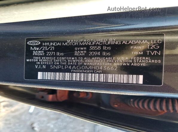 5NPLP4AG0MH043662 2021 HYUNDAI ELANTRA Gray Widok komory silnika