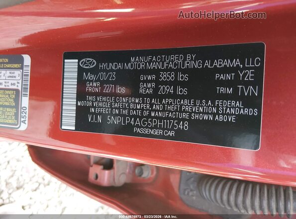 5NPLP4AG5PH117548 2023 HYUNDAI ELANTRA Красный Вид подкапотного пространства