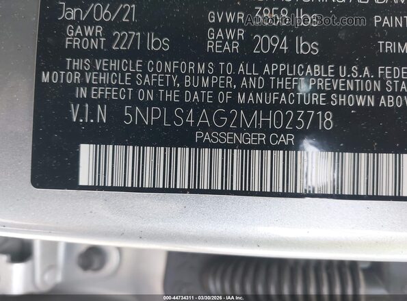5NPLS4AG2MH023718 2021 HYUNDAI ELANTRA Серебряный Вид подкапотного пространства
