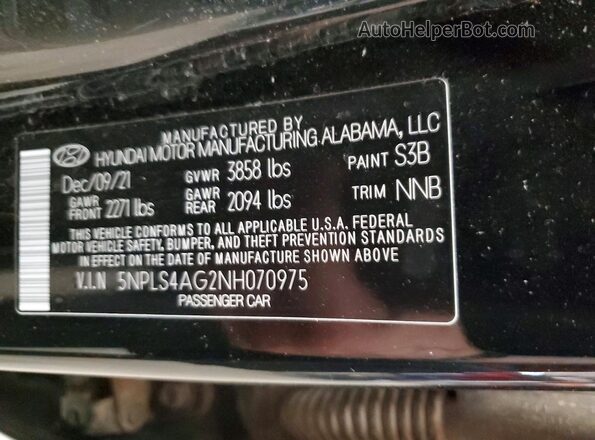 5NPLS4AG2NH070975 2022 HYUNDAI ELANTRA Черный Вид подкапотного пространства