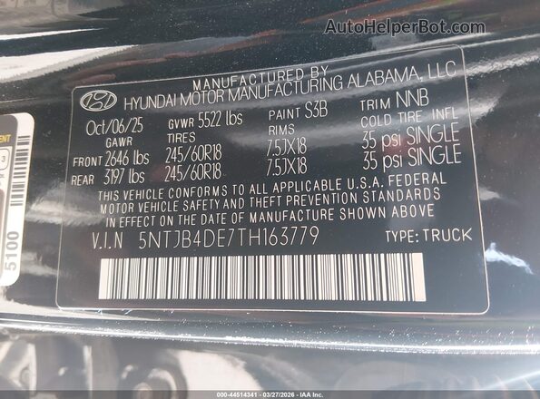 5NTJB4DE7TH163779 2026 HYUNDAI SANTA CRUZ Black Vista del compartimento del motor