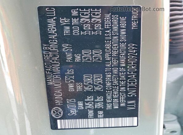 5NTJEDAF0RH092499 2024 HYUNDAI SANTA Green Vista de la etiqueta del VIN