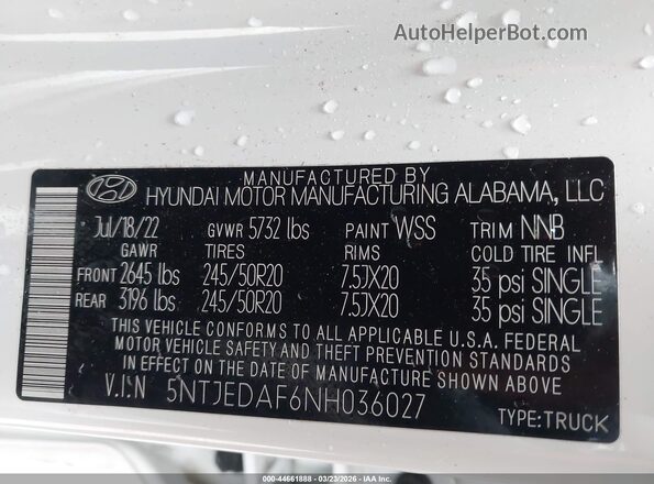 5NTJEDAF6NH036027 2022 HYUNDAI SANTA CRUZ Black ძრავის განყოფილების ხედი