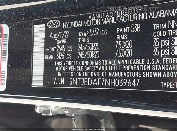 5NTJEDAF7NH039647 2022 HYUNDAI SANTA CRUZ Black Widok komory silnika