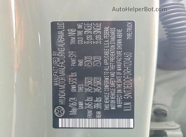 5NTJEDDF0RH120460 2024 HYUNDAI SANTA Зеленый Вид наклейки с VIN-кодом