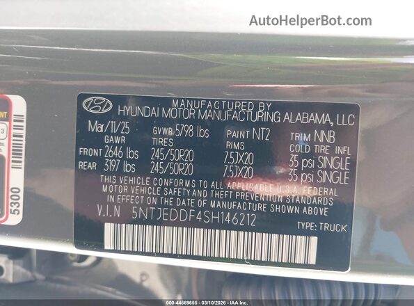 5NTJEDDF4SH146212 2025 HYUNDAI SANTA CRUZ Серый Вид подкапотного пространства