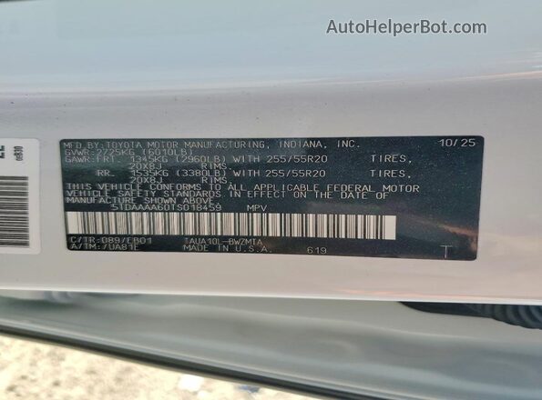 5TDAAAA60TS018459 2026 LEXUS TX Белый Вид наклейки с VIN-кодом