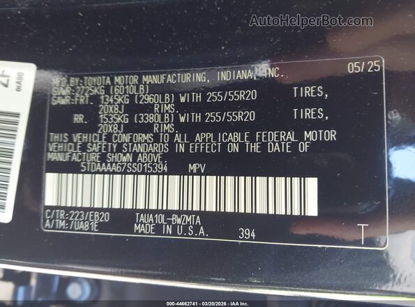 5TDAAAA67SS015394 2025 LEXUS TX 350 Black Вид підкапотного простору