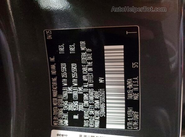 5TDAAAB67SS035031 2025 LEXUS TX Серый Вид наклейки с VIN-кодом
