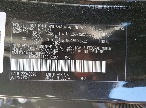 5TDABAB67TS016283 2026 LEXUS TX Charcoal Widok naklejki z numerem VIN