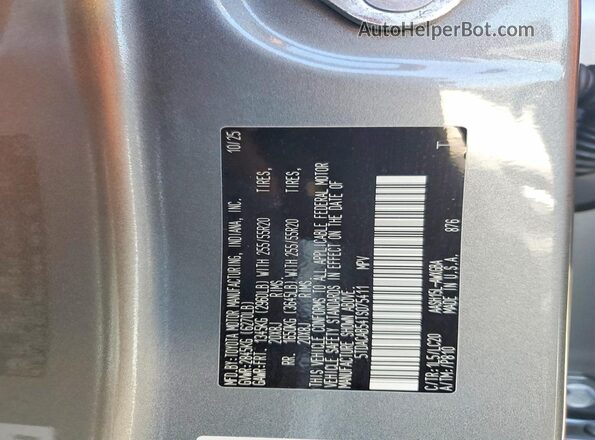 5TDACAB54TS075411 2026 TOYOTA LIMITED Серый Вид наклейки с VIN-кодом