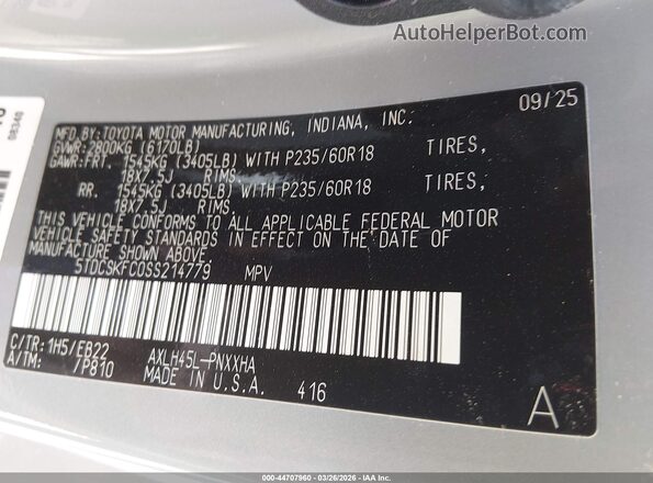 5TDCSKFC0SS214779 2025 TOYOTA SIENNA Gray Engine compartment view