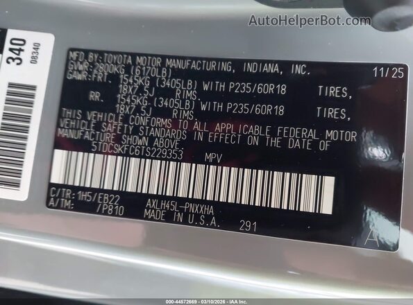 5TDCSKFC6TS229353 2026 TOYOTA SIENNA Pewter Вид підкапотного простору