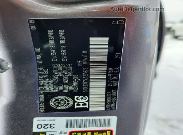 5TDEZ3DC5LS235822 2020 TOYOTA SIENNA Gray VIN კოდის სტიკერის ხედი