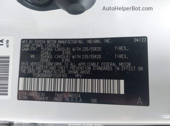 5TDKDRBH6PS509165 2023 TOYOTA HIGHLANDER Белый Вид подкапотного пространства
