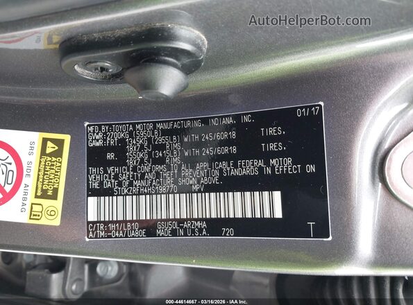 5TDKZRFH4HS198770 2017 TOYOTA LE Серый Вид подкапотного пространства