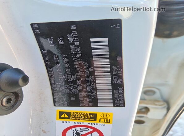 5TDKZRFH7JS542176 2018 TOYOTA HIGHLANDER White VIN კოდის სტიკერის ხედი