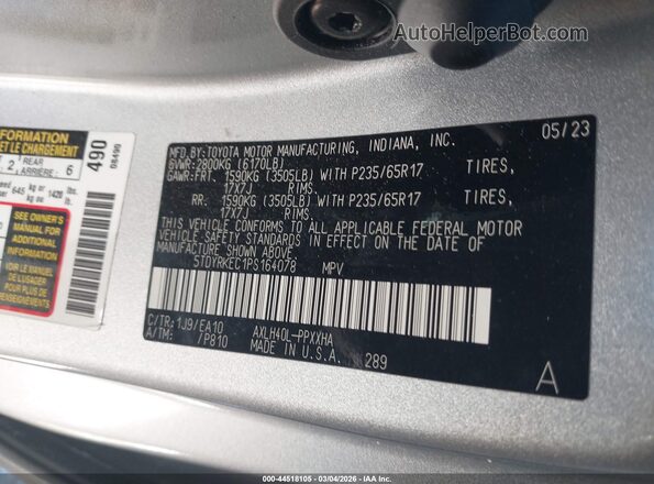 5TDYRKEC1PS164078 2023 TOYOTA LE Silver ძრავის განყოფილების ხედი