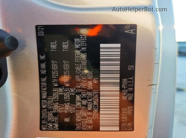 5TDYRKECXMS034781 2021 TOYOTA SIENNA Silver VIN sticker view