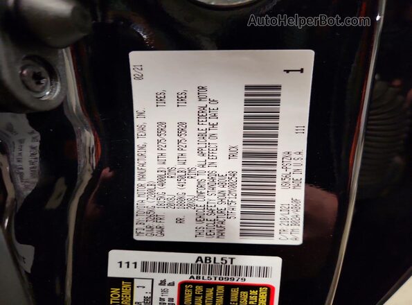 5TFAY5F12MX002548 2021 TOYOTA TUNDRA Черный Вид наклейки с VIN-кодом