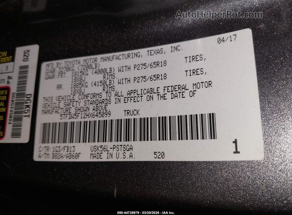 5TFDW5F12HX645099 2017 TOYOTA TUNDRA Gray Widok komory silnika