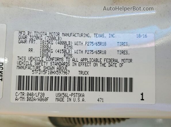 5TFDY5F10HX597967 2017 TOYOTA TUNDRA Белый Вид подкапотного пространства