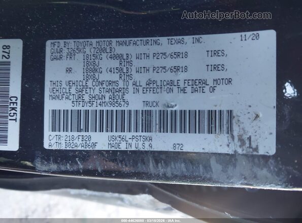 5TFDY5F14MX985679 2021 TOYOTA TUNDRA Черный Вид подкапотного пространства