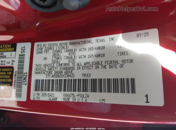 5TFJA5DB2SX330422 2025 TOYOTA LIMITED Красный Вид подкапотного пространства