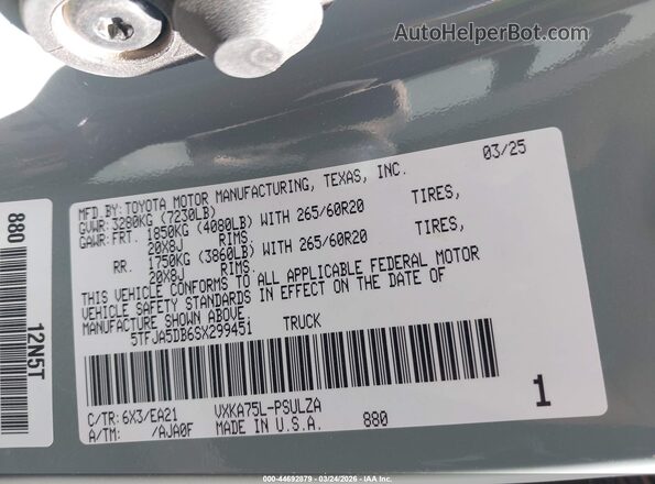 5TFJA5DB6SX299451 2025 TOYOTA LIMITED Серый Вид подкапотного пространства