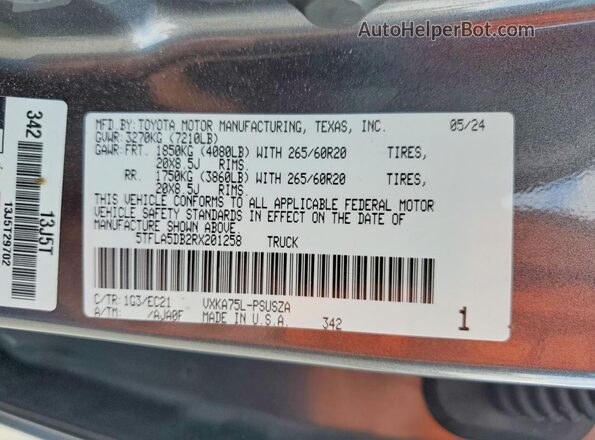 5TFLA5DB2RX201258 2024 TOYOTA TUNDRA Серый Вид подкапотного пространства