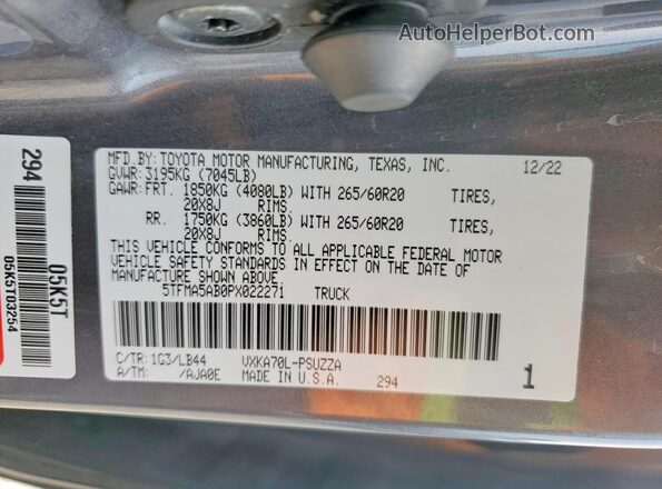 5TFMA5AB0PX02227X 2023 TOYOTA TUNDRA Gray Widok komory silnika
