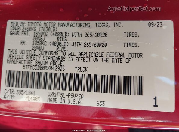 5TFMC5DB0RX042903 2024 TOYOTA TUNDRA HYBRID Red Vista del compartimento del motor